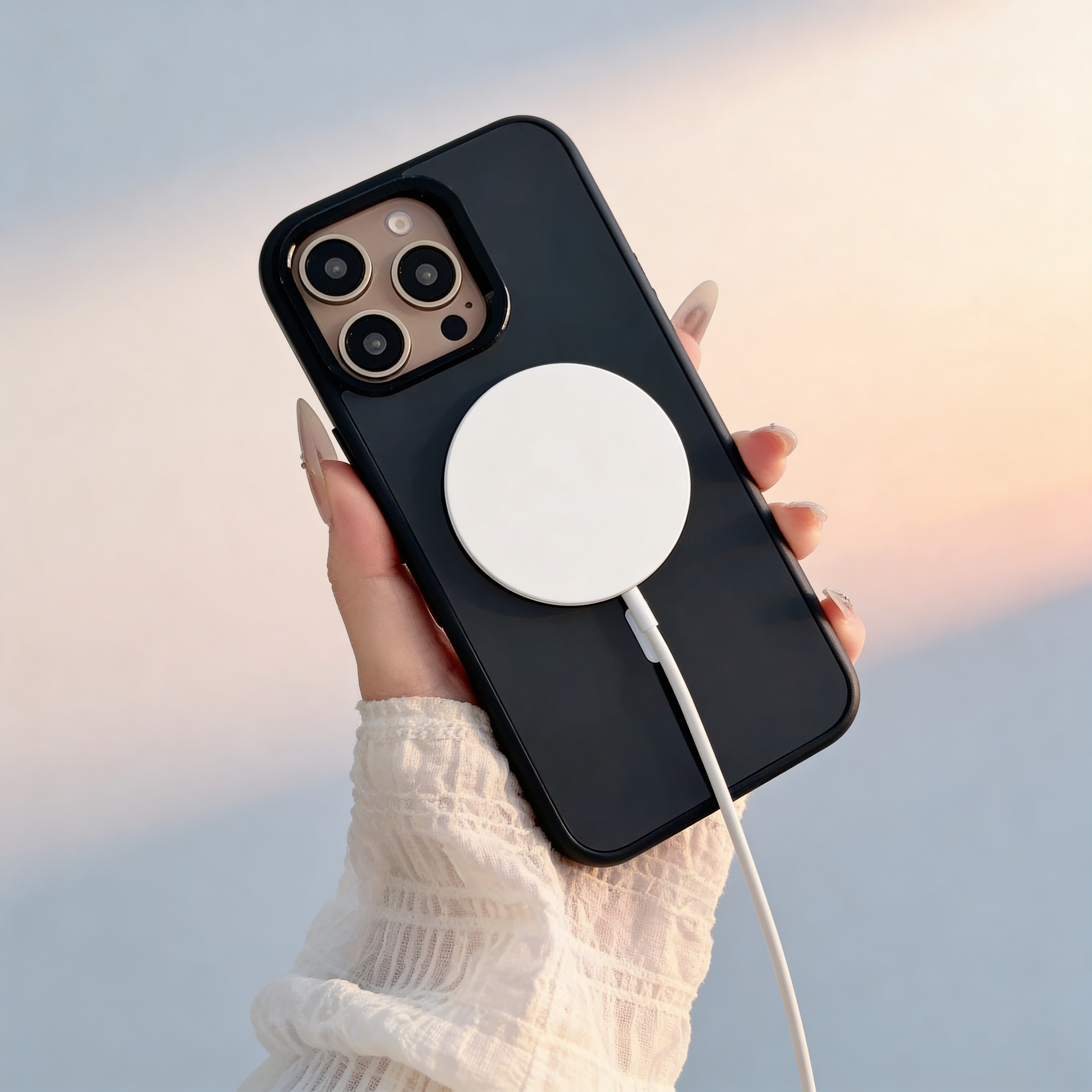 Funda iPhone DreamCase con pantalla circular y carga inalámbrica MagSafe
